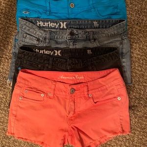 Lot 4 pairs jean shorts AE Hollister Hurley sz 6 7